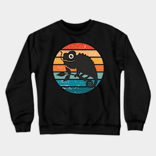 Chameleon Silhouette Retro Sunset Chameleon Lover Crewneck Sweatshirt